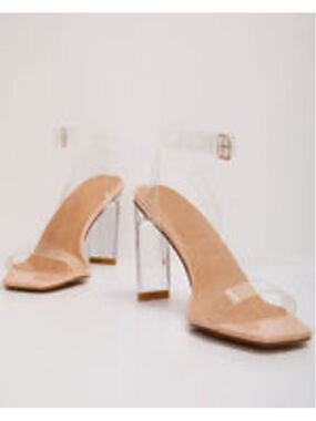 Women's BILLINI Beige Clear Strap Block Heel Sandals Size 8